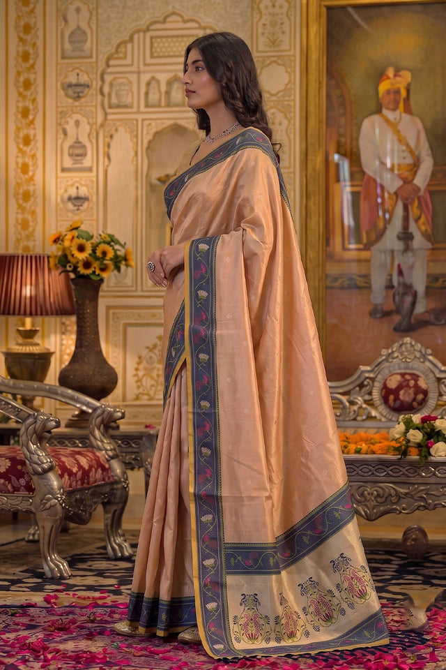 Peach Woven Tissue Saree (ACB1757)