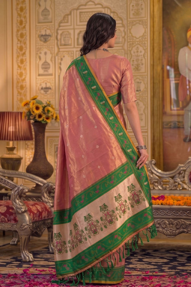 Pink Woven Tissue Saree (ACB1758)