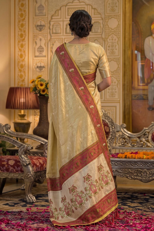 Beige Woven Tissue Saree (ACB1759)