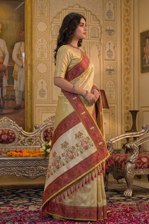 Beige Woven Tissue Saree (ACB1759)
