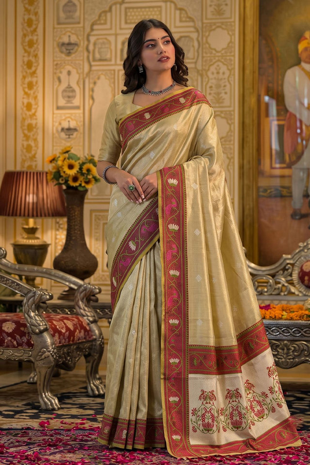 Beige Woven Tissue Saree (ACB1759)