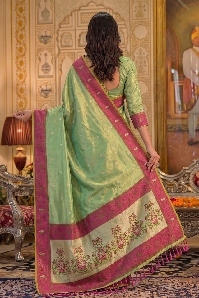 Green Woven Tissue Saree (ACB1761)