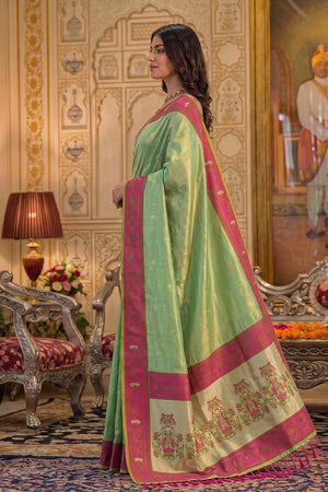 Green Woven Tissue Saree (ACB1761)