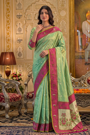 Green Woven Tissue Saree (ACB1761)