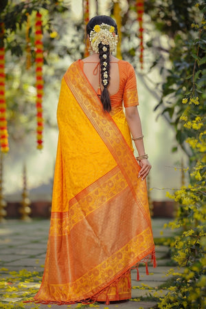 Yellow Zari Woven Silk Saree (ACB1763)