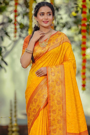 Yellow Zari Woven Silk Saree (ACB1763)
