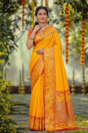 Yellow Zari Woven Silk Saree (ACB1763)