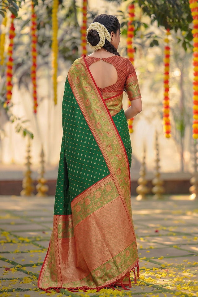 Dark Green Zari Woven Silk Saree (ACB1764)