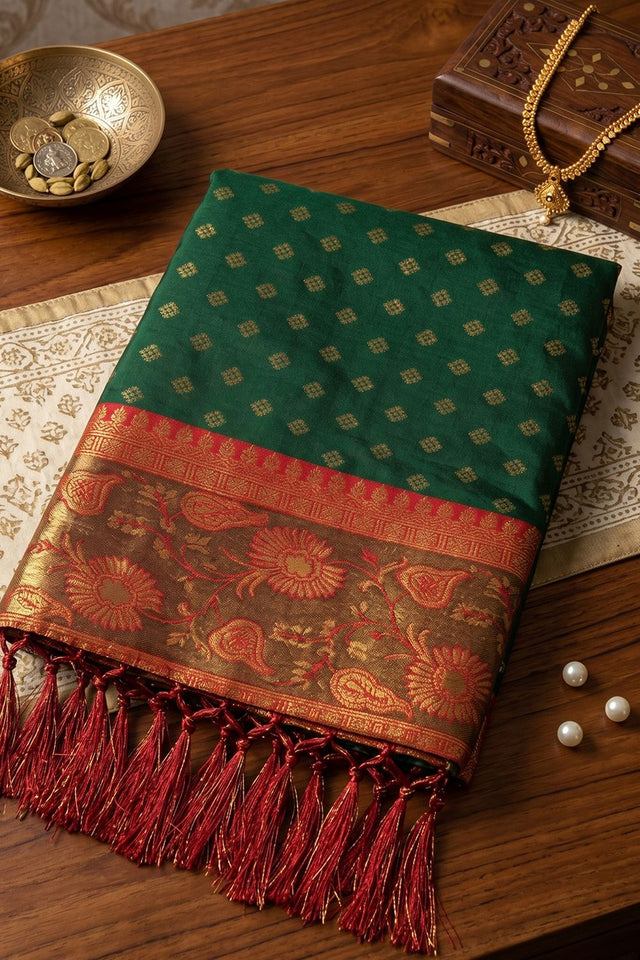 Dark Green Zari Woven Silk Saree (ACB1764)