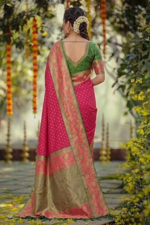 Dark Pink Zari Woven Silk Saree (ACB1765)