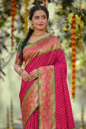 Dark Pink Zari Woven Silk Saree (ACB1765)