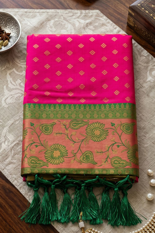 Dark Pink Zari Woven Silk Saree (ACB1765)