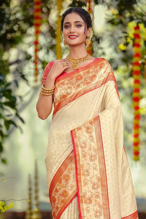 Off White Zari Woven Silk Saree (ACB1766)
