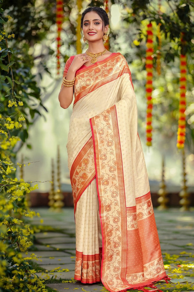 Off White Zari Woven Silk Saree (ACB1766)