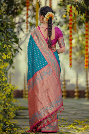 Blue Zari Woven Silk Saree (ACB1767)