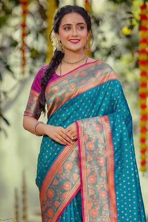 Blue Zari Woven Silk Saree (ACB1767)