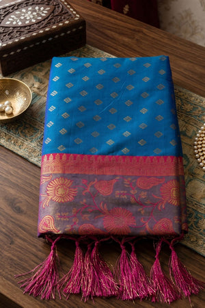 Blue Zari Woven Silk Saree (ACB1767)