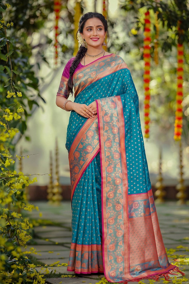 Blue Zari Woven Silk Saree (ACB1767)