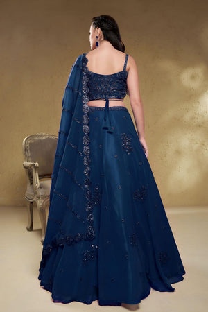 Blue Sequin with Floral Embroidered Georgette Lehenga (ACB1769)