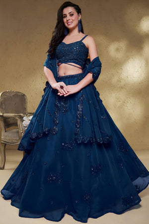 Blue Sequin with Floral Embroidered Georgette Lehenga (ACB1769)