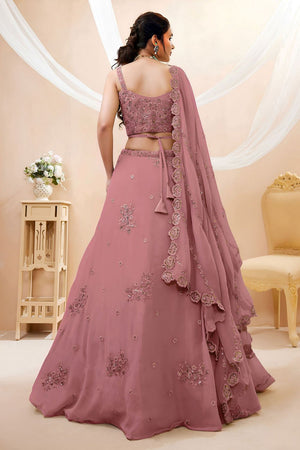 Peach Sequin with Floral Embroidered Georgette Lehenga (ACB1770)