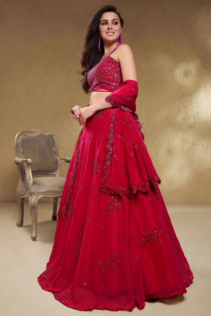 Pink Sequin with Floral Embroidered Georgette Lehenga (ACB1771)