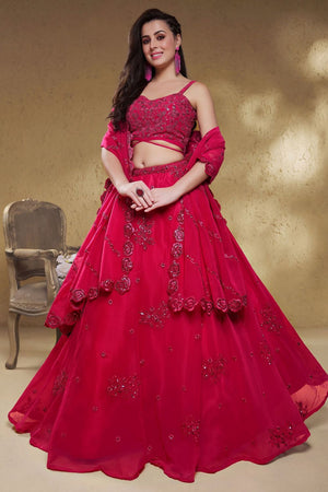Pink Sequin with Floral Embroidered Georgette Lehenga (ACB1771)