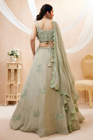 Pista Sequin with Floral Embroidered Georgette Lehenga (ACB1772)