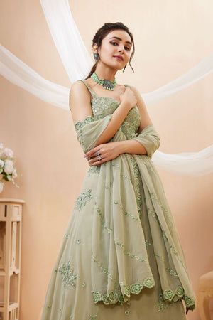 Pista Sequin with Floral Embroidered Georgette Lehenga (ACB1772)