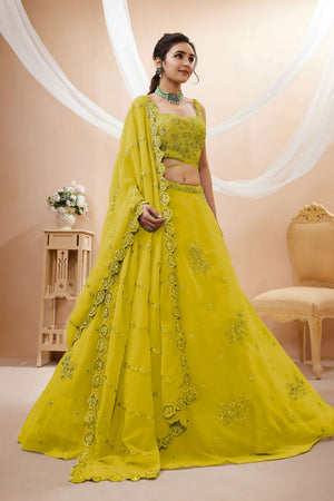 Yellow Sequin with Floral Embroidered Georgette Lehenga (ACB1773)