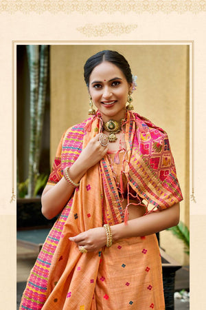Peach Woven Silk Saree (ACB1787)