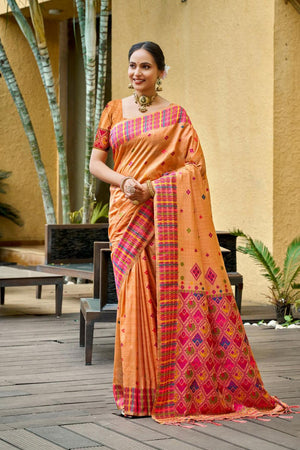 Peach Woven Silk Saree (ACB1787)