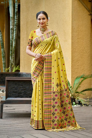 Yellow Woven Silk Saree (ACB1790)