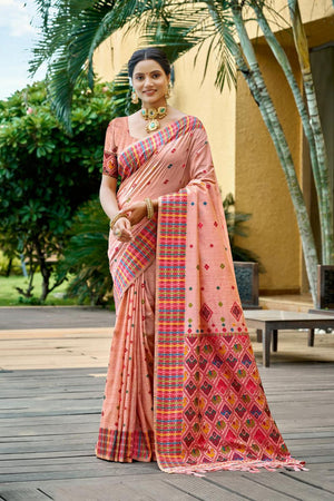 Peach Woven Silk Saree (ACB1791)