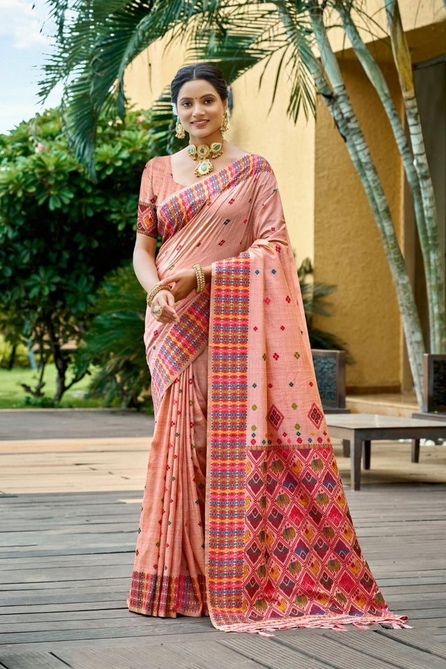 Peach Woven Silk Saree (ACB1791)