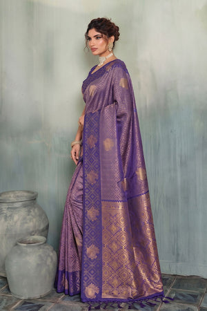Purple Woven Silk Saree (ACB1793)