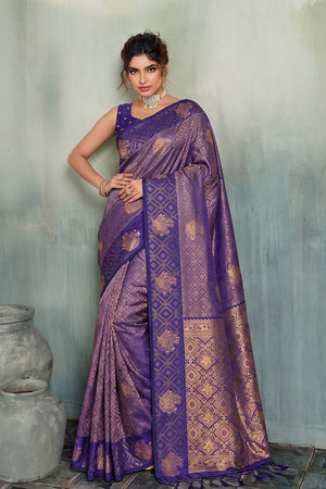 Purple Woven Silk Saree (ACB1793)