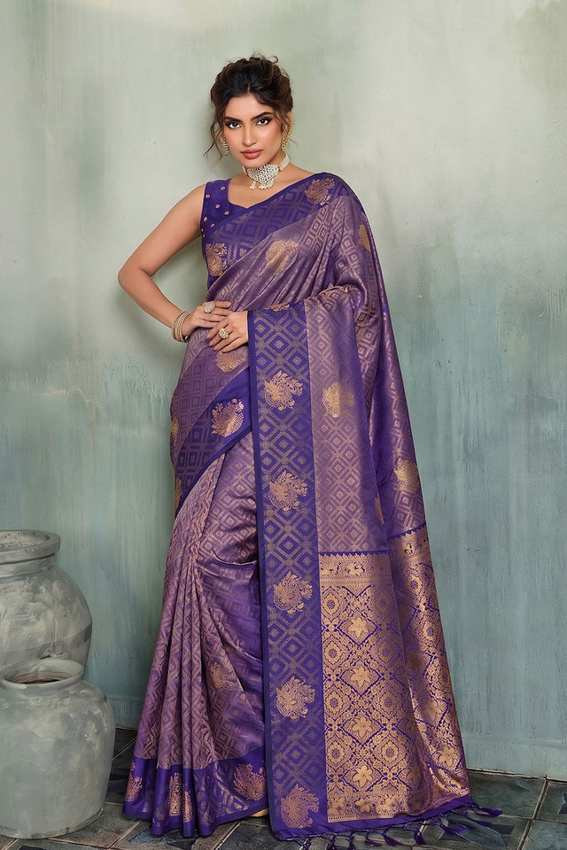Purple Woven Silk Saree (ACB1793)