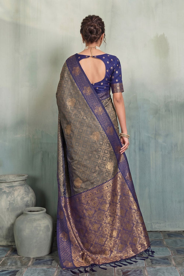 Grey Woven Silk Saree (ACB1794)