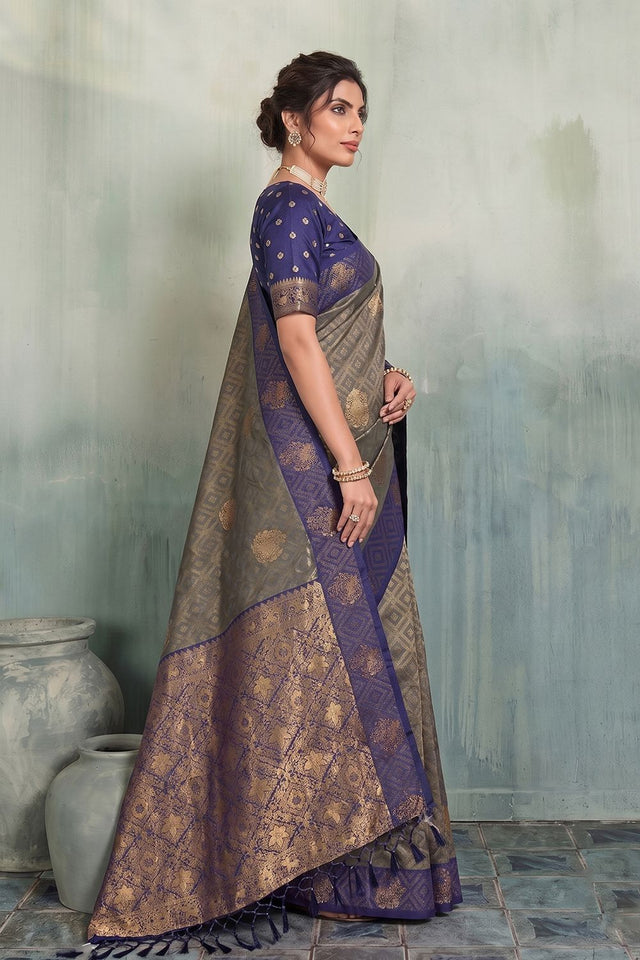 Grey Woven Silk Saree (ACB1794)
