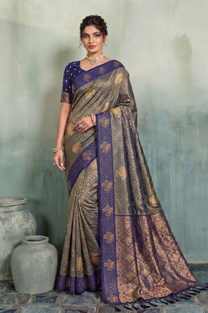 Grey Woven Silk Saree (ACB1794)