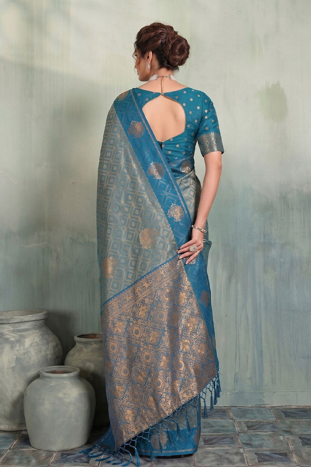 Blue Woven Silk Saree (ACB1795)