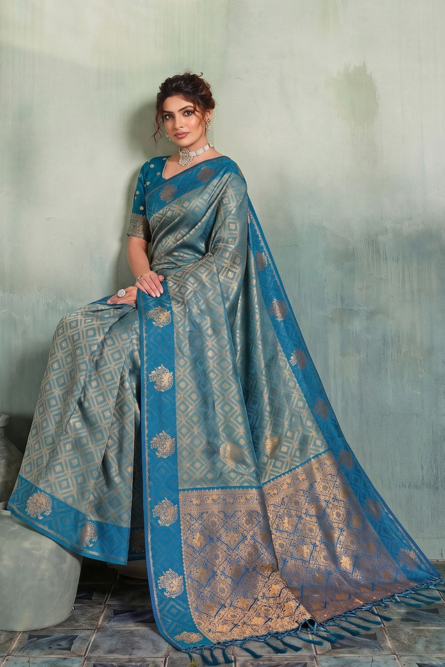 Blue Woven Silk Saree (ACB1795)