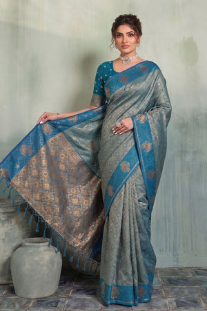Blue Woven Silk Saree (ACB1795)