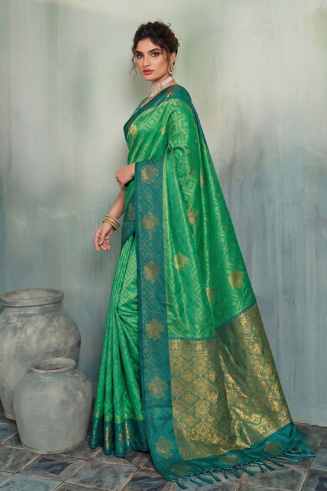 Green Woven Silk Saree (ACB1796)