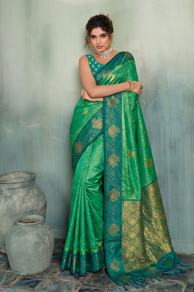 Green Woven Silk Saree (ACB1796)