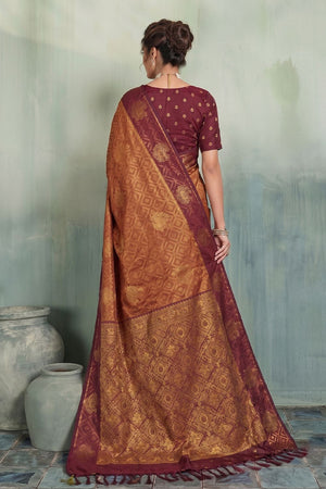 Rust Woven Silk Saree (ACB1797)