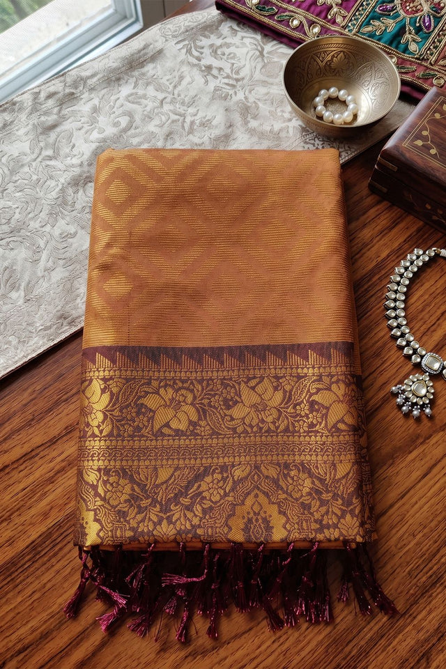 Rust Woven Silk Saree (ACB1797)