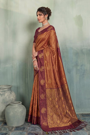 Rust Woven Silk Saree (ACB1797)