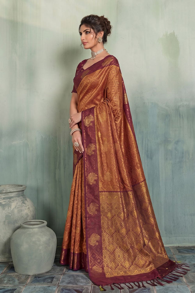 Rust Woven Silk Saree (ACB1797)